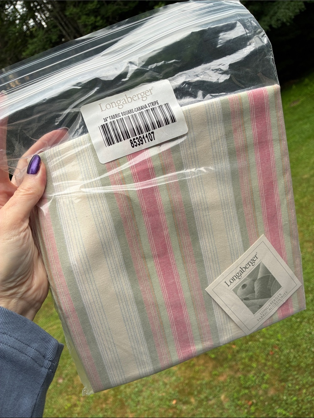 Longaberger 36” Cabana Stripe Fabric Square SMELLS MUSTY